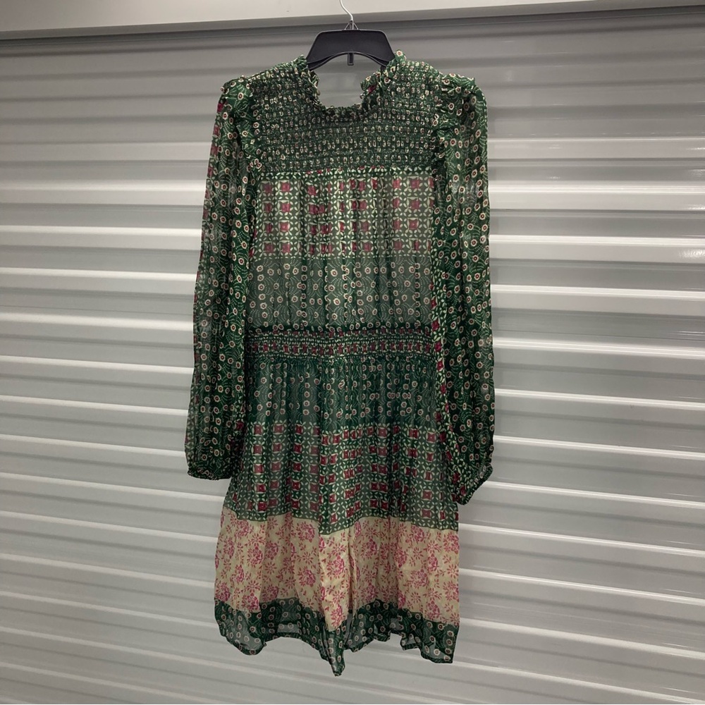 Anthropologie Green and Pink Floral Long Sleeve Dress